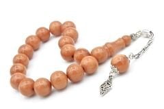 Gümüş Kaplama Kamçılı Küre Kesim Bej Sıkma Kehribar Efe Maskot Tesbih