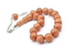 Gümüş Kaplama Kamçılı Küre Kesim Bej Sıkma Kehribar Efe Maskot Tesbih