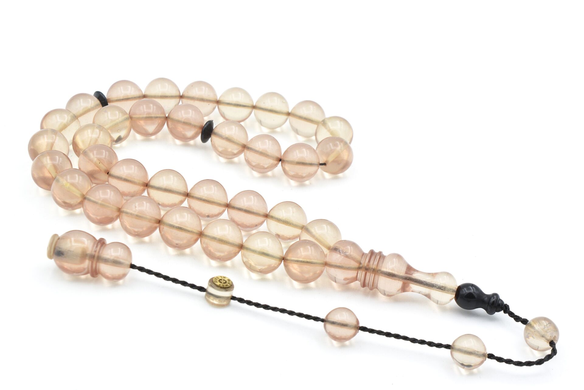 Hikmet Al Said İmzalı Küre Kesim Şeffaf Sıkma Kehribar Tesbih