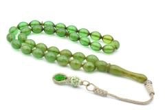 Kazaz Kamçılı Beyzi Kesim İri Boy Yeşil Sıkma Kehribar Tesbih