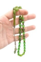 Kazaz Kamçılı Beyzi Kesim İri Boy Yeşil Sıkma Kehribar Tesbih