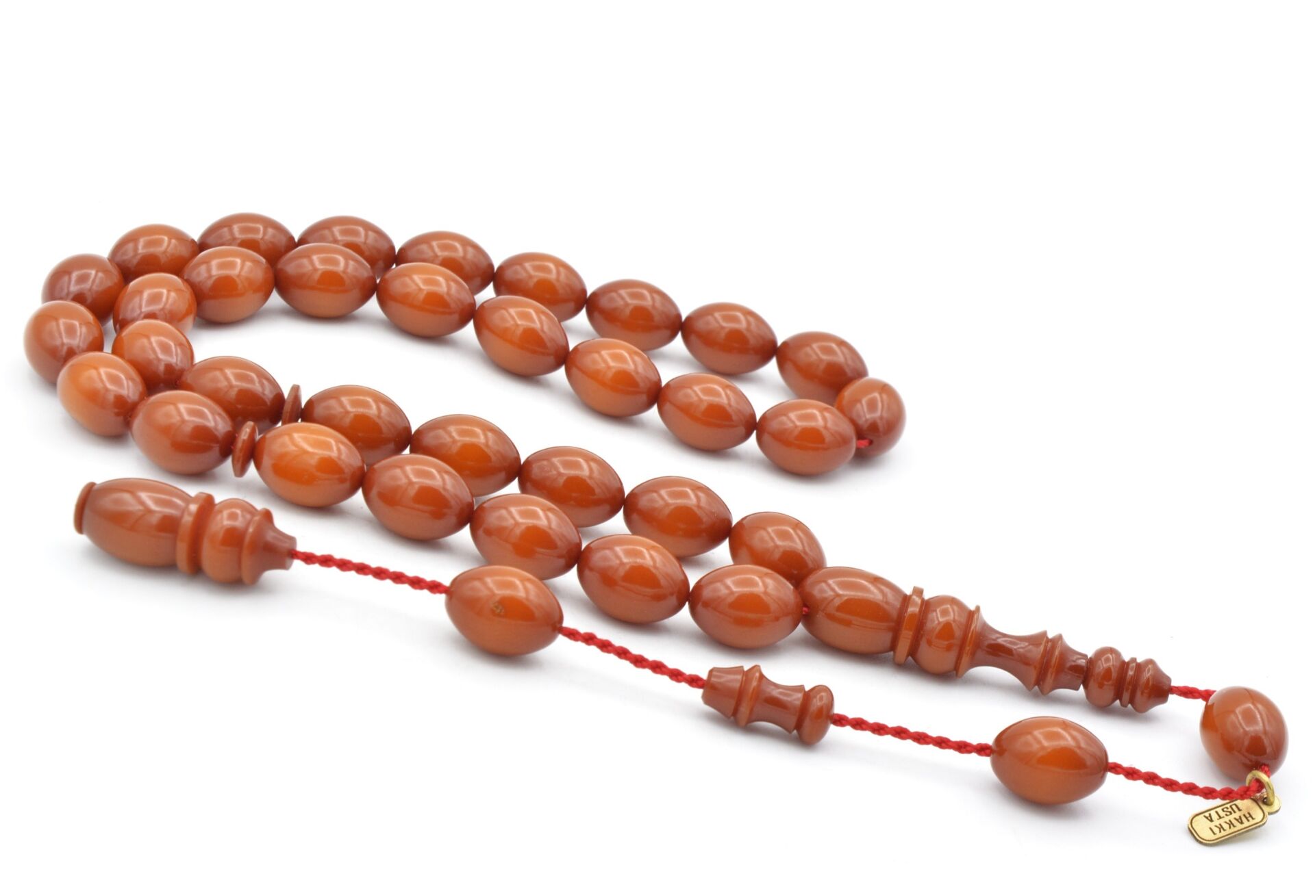 Hakkı Usta Imzalı Beyzi Kesim Zar Rengi Sıkma Kehribar Tesbih 002