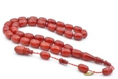 Hakkı Usta İmzalı Kapsül Kesim Zar Rengi Sıkma Kehribar Tesbih 002