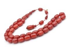 Hakkı Usta İmzalı Kapsül Kesim Zar Rengi Sıkma Kehribar Tesbih 002