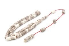 Halil Usta İmzalı Kesme Model Bilek Boy Gri Beyaz Sıkma Kehribar Tesbih