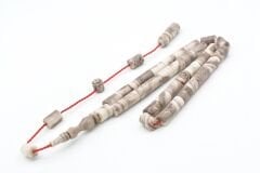 Halil Usta İmzalı Kesme Model Bilek Boy Gri Beyaz Sıkma Kehribar Tesbih