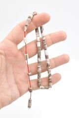 Halil Usta İmzalı Kesme Model Bilek Boy Gri Beyaz Sıkma Kehribar Tesbih