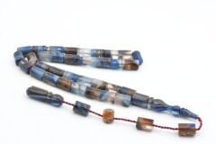 Halil Usta İmzalı Kesme Model Bilek Boy Turuncu Mavi Sıkma Kehribar Tesbih