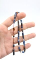 Halil Usta İmzalı Kesme Model Bilek Boy Turuncu Mavi Sıkma Kehribar Tesbih