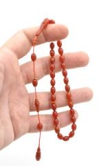 Hakkı Usta İmzalı Beyzi Kesim Bilek Boy Hareli Turuncu Sıkma Kehribar Tesbih