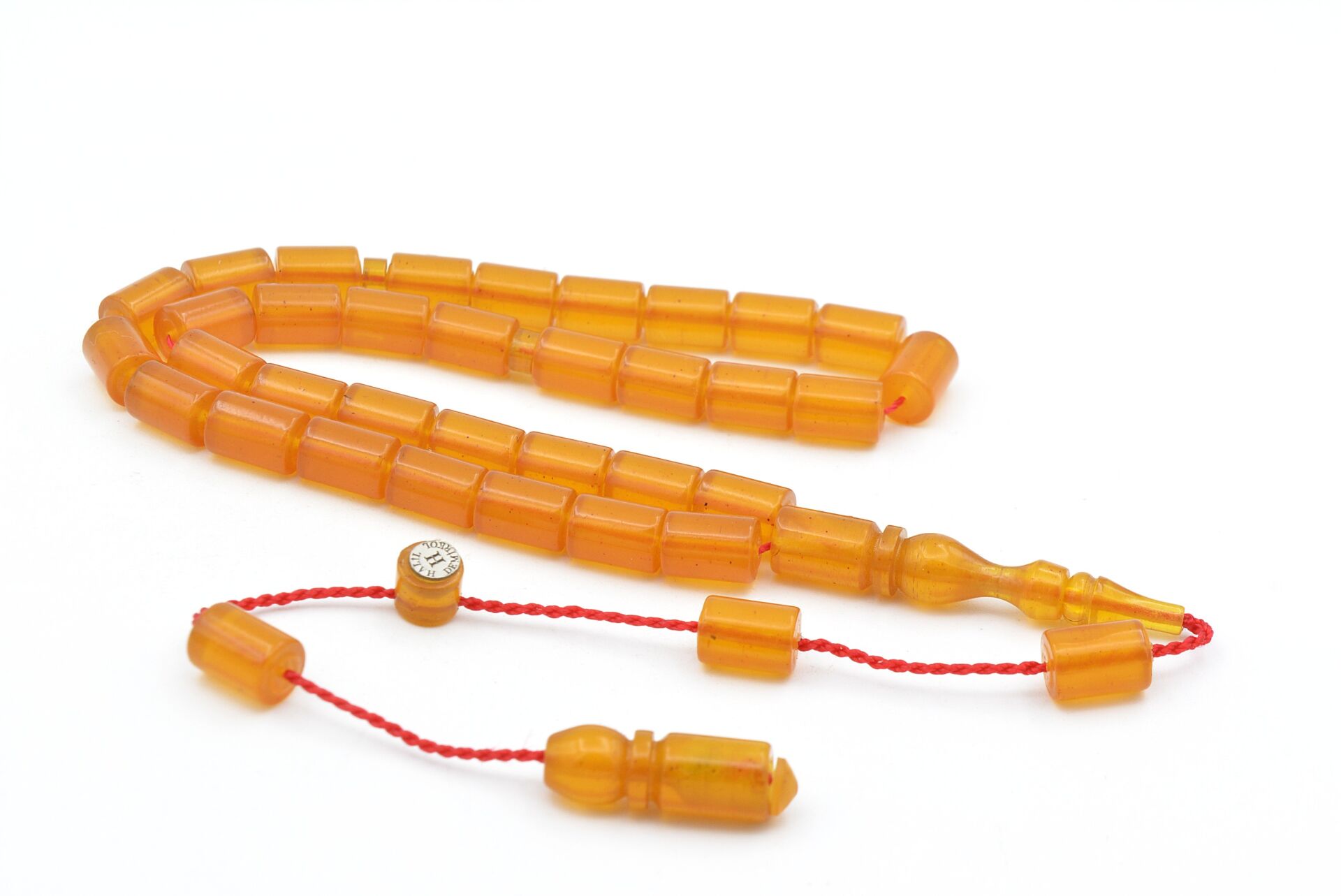 Halil Usta İmzalı Kesme Model Bilek Boy Turuncu Sıkma Kehribar Tesbih