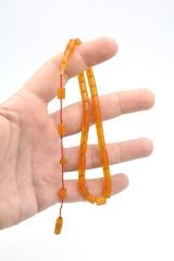 Halil Usta İmzalı Kesme Model Bilek Boy Turuncu Sıkma Kehribar Tesbih