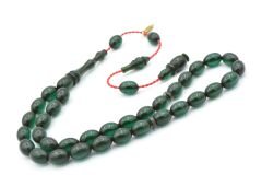 Hakkı Usta İmzalı Beyzi Kesim Bilek Boy Lacivert Sıkma Kehribar Tesbih