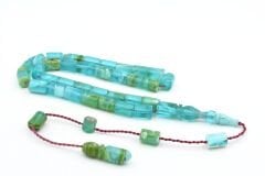 Halil Usta İmzalı Kesme Model Bilek Boy Mavi Yeşil Sıkma Kehribar Tesbih