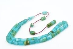 Halil Usta İmzalı Kesme Model Bilek Boy Mavi Yeşil Sıkma Kehribar Tesbih