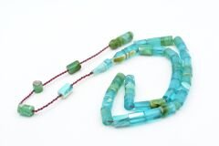 Halil Usta İmzalı Kesme Model Bilek Boy Mavi Yeşil Sıkma Kehribar Tesbih