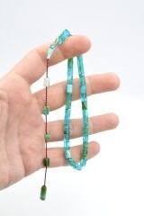 Halil Usta İmzalı Kesme Model Bilek Boy Mavi Yeşil Sıkma Kehribar Tesbih