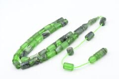 Halil Usta İmzalı Kesme Model Bilek Boy Yeşil Siyah Sıkma Kehribar Tesbih