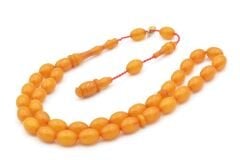 Hakkı Usta İmzalı Beyzi Kesim Bilek Boy Hareli Bej Sıkma Kehribar Tesbih