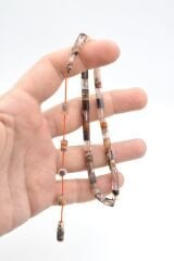 Halil Usta İmzalı Kesme Model Bilek Boy Turuncu Gri Sıkma Kehribar Tesbih