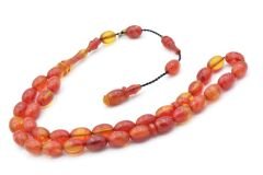 Hakkı Usta İmzalı Beyzi Kesim Bilek Boy Hareli Pembe Sıkma Kehribar Tesbih