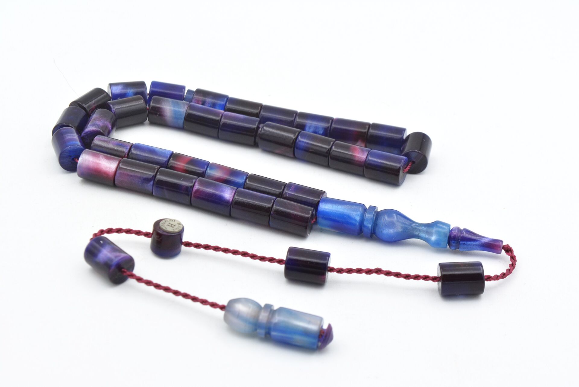 Halil Usta İmzalı Kesme Model Bilek Boy Sedefli Lacivert Sıkma Kehribar Tesbih