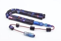 Halil Usta İmzalı Kesme Model Bilek Boy Sedefli Lacivert Sıkma Kehribar Tesbih