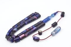 Halil Usta İmzalı Kesme Model Bilek Boy Sedefli Lacivert Sıkma Kehribar Tesbih