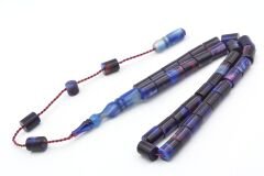 Halil Usta İmzalı Kesme Model Bilek Boy Sedefli Lacivert Sıkma Kehribar Tesbih