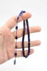 Halil Usta İmzalı Kesme Model Bilek Boy Sedefli Lacivert Sıkma Kehribar Tesbih