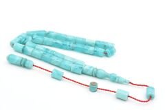 Halil Usta İmzalı Kesme Model Bilek Boy Hareli Turkuaz Sıkma Kehribar Tesbih