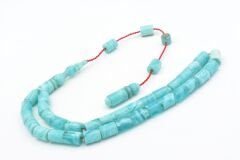 Halil Usta İmzalı Kesme Model Bilek Boy Hareli Turkuaz Sıkma Kehribar Tesbih