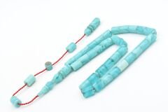 Halil Usta İmzalı Kesme Model Bilek Boy Hareli Turkuaz Sıkma Kehribar Tesbih