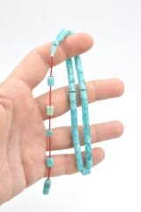 Halil Usta İmzalı Kesme Model Bilek Boy Hareli Turkuaz Sıkma Kehribar Tesbih