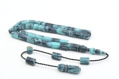 Halil Usta İmzalı Kesme Model Bilek Boy Turkuaz Gri Sıkma Kehribar Tesbih