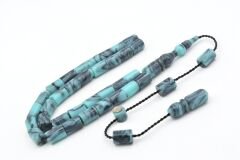 Halil Usta İmzalı Kesme Model Bilek Boy Turkuaz Gri Sıkma Kehribar Tesbih