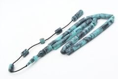 Halil Usta İmzalı Kesme Model Bilek Boy Turkuaz Gri Sıkma Kehribar Tesbih