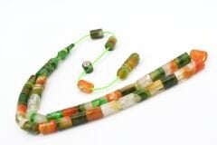 Halil Usta İmzalı Kesme Model Bilek Boy Turuncu Yeşil Sıkma Kehribar Tesbih