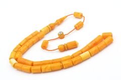 Halil Usta İmzalı Kesme Model Bilek Boy Hareli Turuncu Sıkma Kehribar Tesbih