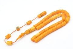 Halil Usta İmzalı Kesme Model Bilek Boy Hareli Turuncu Sıkma Kehribar Tesbih