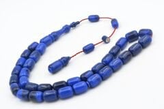 Halil Usta İmzalı Fıçı Model İri Boy Hareli Lacivert Sıkma Kehribar Tesbih