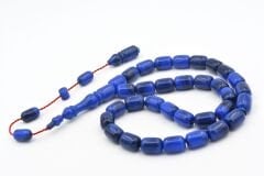 Halil Usta İmzalı Fıçı Model İri Boy Hareli Lacivert Sıkma Kehribar Tesbih