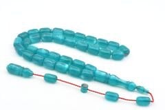 Halil Usta İmzalı Fıçı Model İri Boy Sedefli Turkuaz Sıkma Kehribar Tesbih