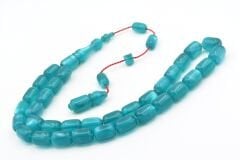 Halil Usta İmzalı Fıçı Model İri Boy Sedefli Turkuaz Sıkma Kehribar Tesbih