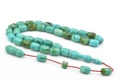 Halil Usta İmzalı Fıçı Model İri Boy Turkuaz Yeşil Sıkma Kehribar Tesbih