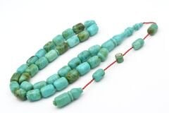 Halil Usta İmzalı Fıçı Model İri Boy Turkuaz Yeşil Sıkma Kehribar Tesbih