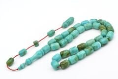 Halil Usta İmzalı Fıçı Model İri Boy Turkuaz Yeşil Sıkma Kehribar Tesbih