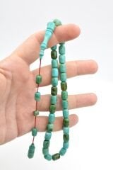 Halil Usta İmzalı Fıçı Model İri Boy Turkuaz Yeşil Sıkma Kehribar Tesbih