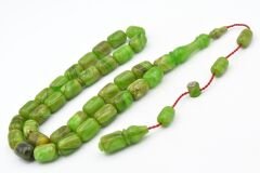 Halil Usta İmzalı Fıçı Model İri Boy Hareli Yeşil Sıkma Kehribar Tesbih