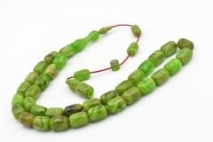 Halil Usta İmzalı Fıçı Model İri Boy Hareli Yeşil Sıkma Kehribar Tesbih